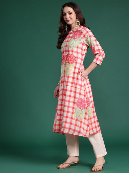 Dhiyona IE Floral Printed Regular Pure Cotton Kurta with Trousers