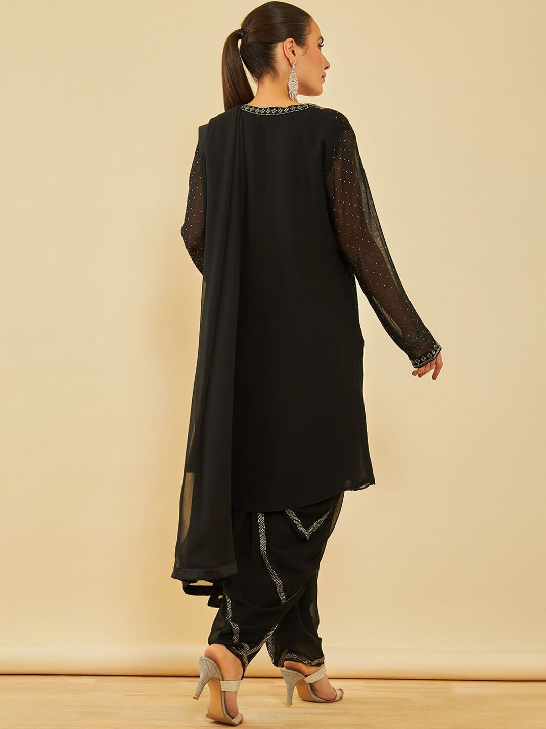 Dhiyona SO Women's Printed Regular Beads and Stones Kurta with Dhoti Pant & Dupatta