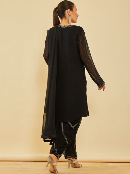 Dhiyona SO Women's Printed Regular Beads and Stones Kurta with Dhoti Pant & Dupatta