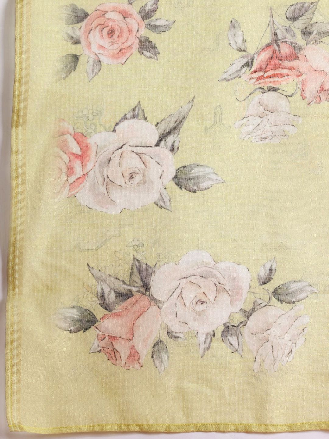 Floral Embroidered Thread Work Linen Kurta with Trousers & With Dupatta