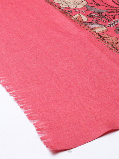 Dhiyona PA Women Pink & Grey Embroidered Woolen Shawl