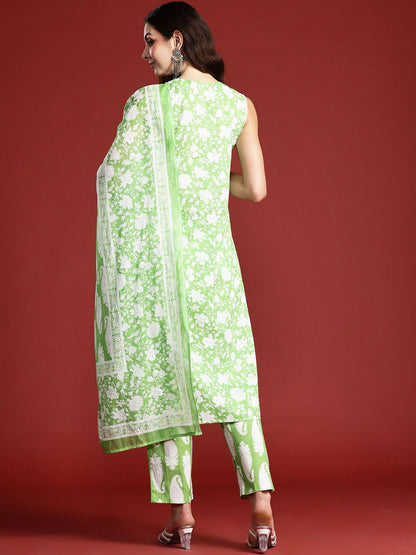 Paisley Printed Sequinned Pure Cotton Kurta with Trousers & With Dupatta
