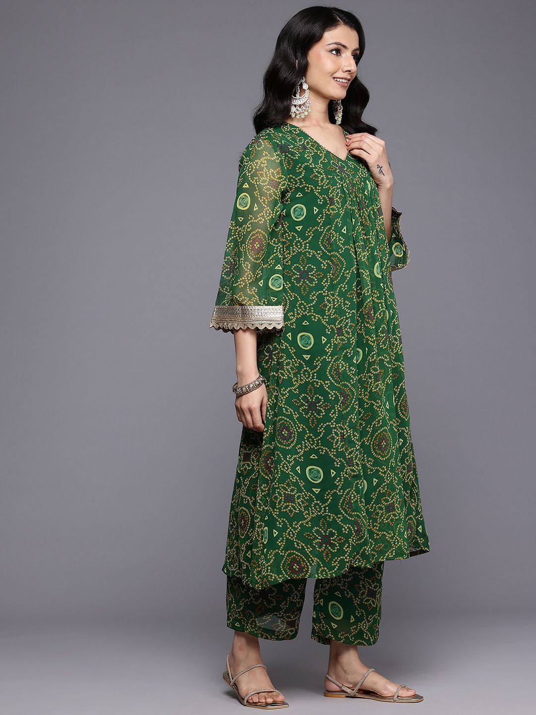 Dhiyona VA Women'sBandhani Printed Empire Gotta Patti Kurta With Trousers & Dupatta