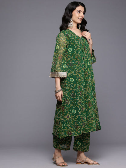Dhiyona VA Women'sBandhani Printed Empire Gotta Patti Kurta With Trousers & Dupatta