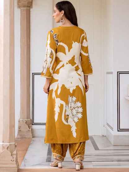 Women Floral Printed Regular Sequinned Kurta with Salwar