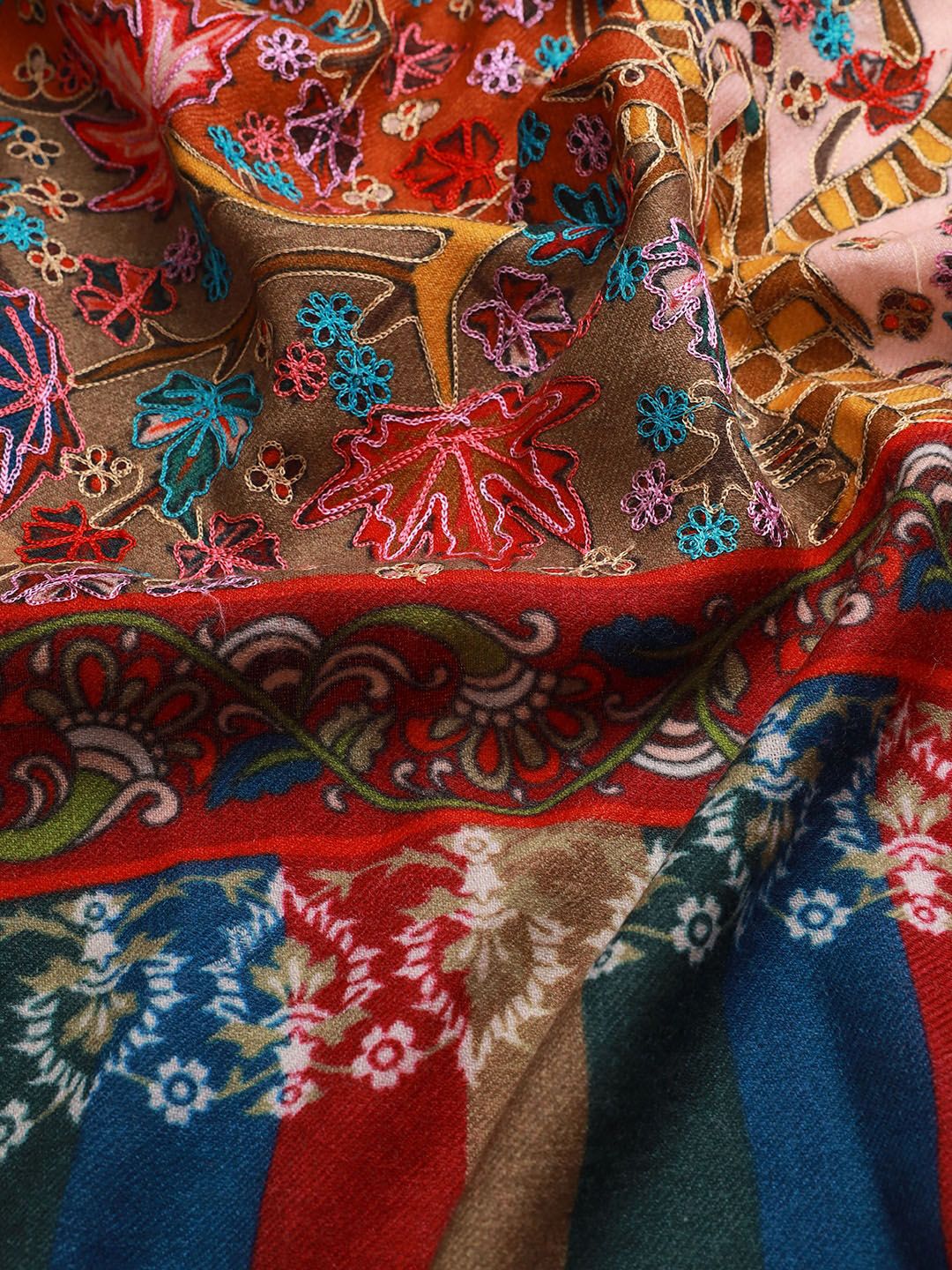 Dhiyona PA Women Beige Embroidered Pure Wool Shawl