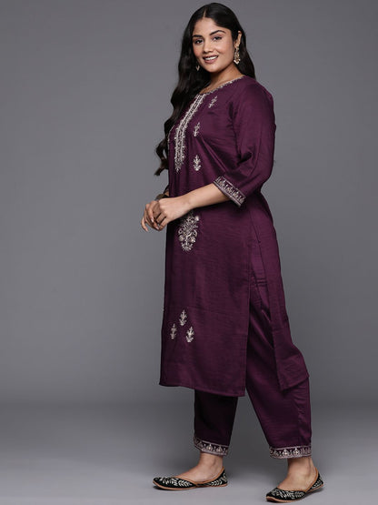 Dhiyona IE Plus Size Ethnic Motifs Embroidered Sequinned Kurta with Trousers & Dupatta