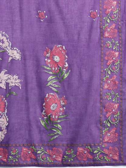 Dhiyona IE Floral Printed Mirror Work Pure Cotton Kurta With Trousers & Dupatta