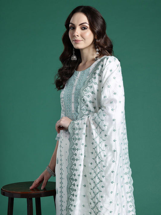 Dhiyona IE Ethnic Motifs Embroidered Kurta with Trousers & Dupatta