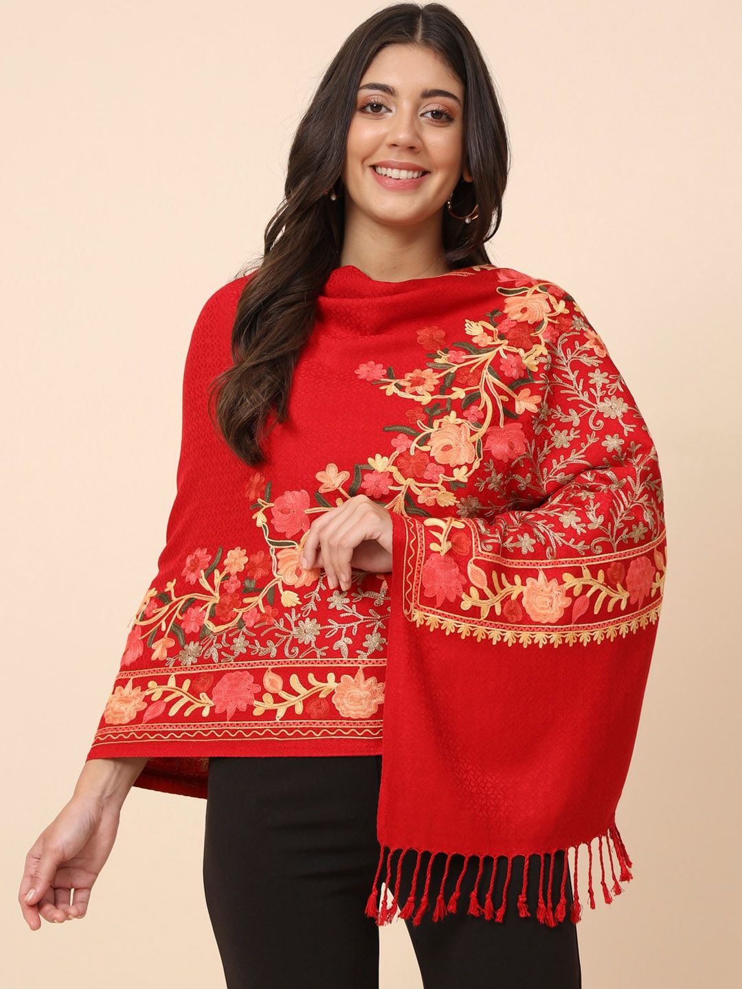Dhiyona PA Ethnic Motifs Embroidered Shawl