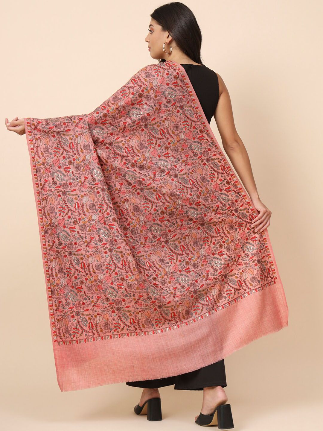 Dhiyona PA Ethnic Motifs Embroidered Woollen Shawl