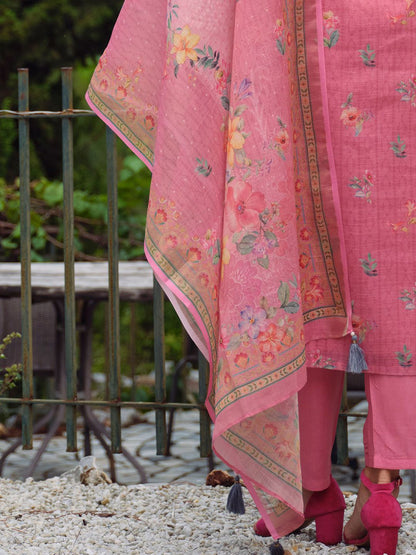 Women Floral Embroidered Beads and Stones Kurta with Trousers & With Dupatta
