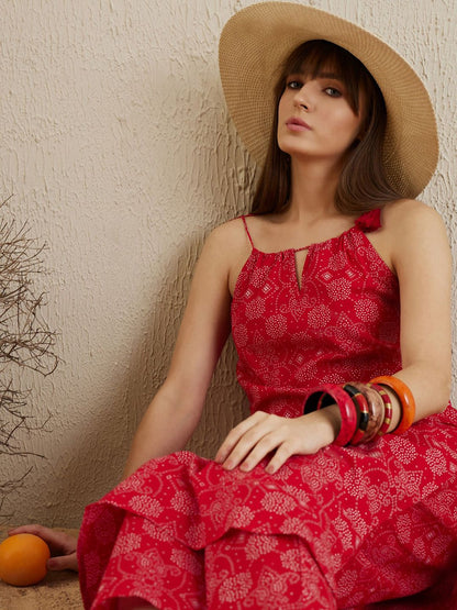 Dhiyona IE Bandhani Printed Shoulder Straps Pure Cotton Kurta with Trousers