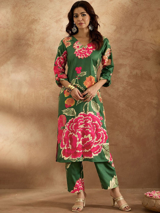 Dhiyona IE Women Floral Printed Regular Kurta with Trousers