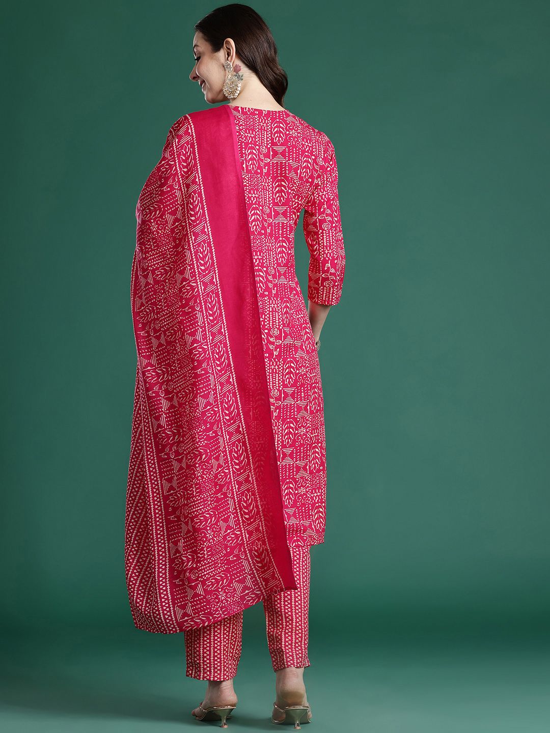 Ethnic Motifs Printed Sequinned Pure Cotton Kurta with Trousers & With Dupatta