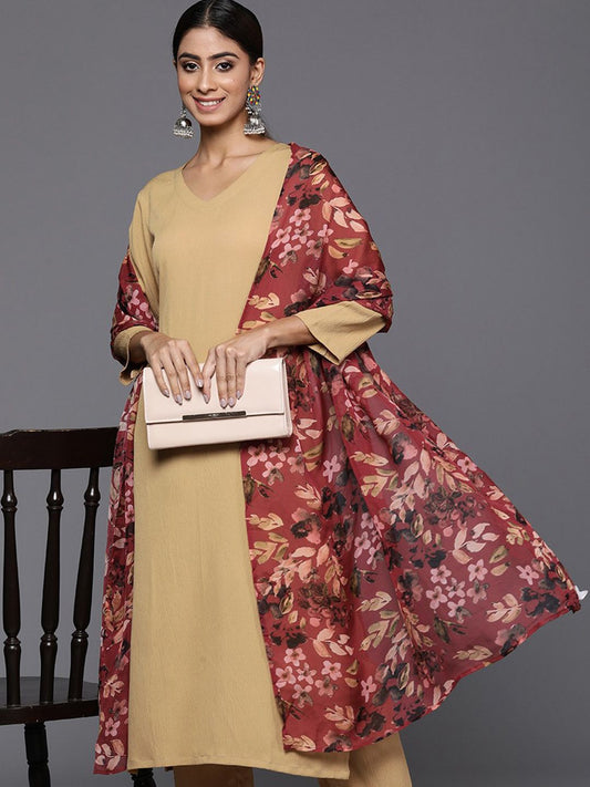 Dhiyona VA Women'sRegular Silk Crepe Kurta with Trousers & Dupatta