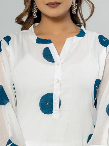 Dhiyona IE Women Printed Regular Beads and Stones Pure Cotton Kurta Trousers & Dupatta