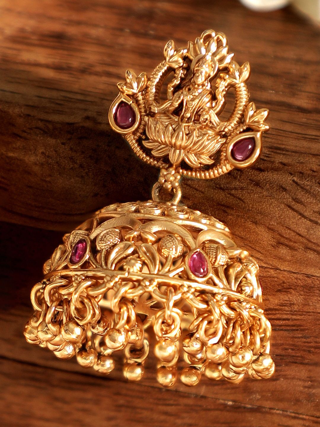 Dhiyona RJ Women's Traditional 22k Gold-Plated DivineTemple Jhumka Earrings