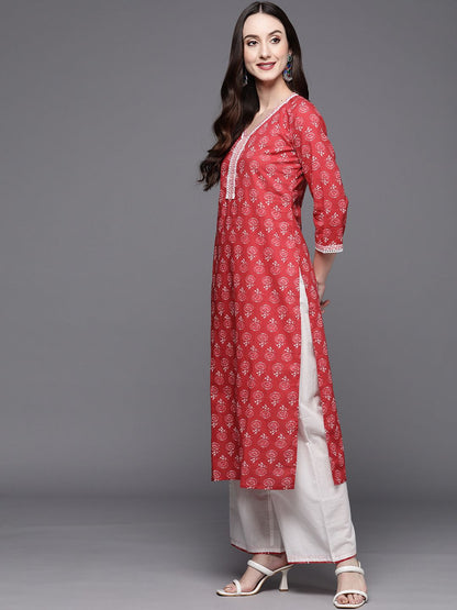 Women Red Floral Printed Kurta with Palazzos & Dupatta