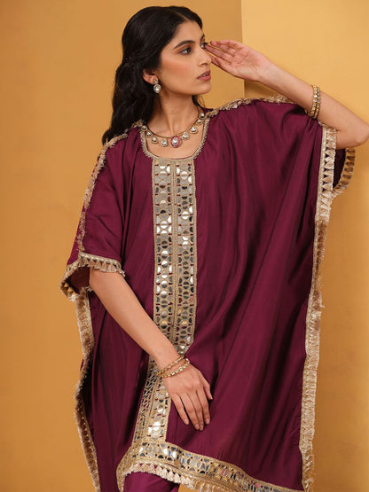 Dhiyona IS Women's Women Woven Design Embroidered Kaftan Kurta with Trousers