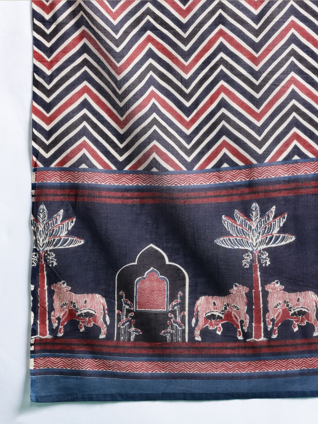 Dhiyona IE Printed Panelled Sequinned Pure Cotton Kurta With Trousers & Dupatta