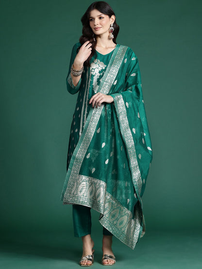 Dhiyona IE Ethnic Motifs Woven Design Kurta with Trousers & With Dupatta