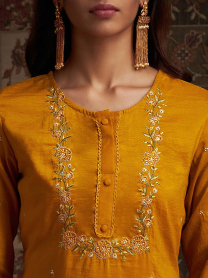 Floral Embroidered Kurta with Trousers & With Dupatta