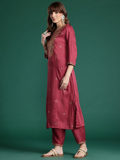 Dhiyona IE Floral Embroidered Kurta with Trousers & With Dupatta