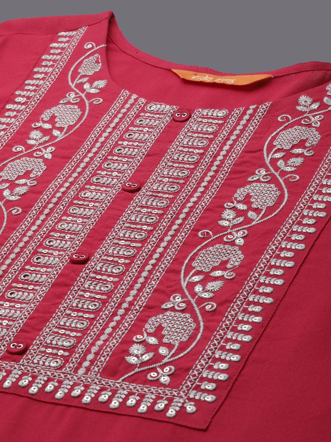 Dhiyona IE Floral Embroidered Round Neck Sequins Straight Kurta