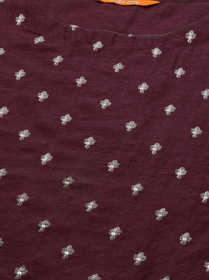 Dhiyona IE Women Burgundy Embroidered Kurta with Sharara