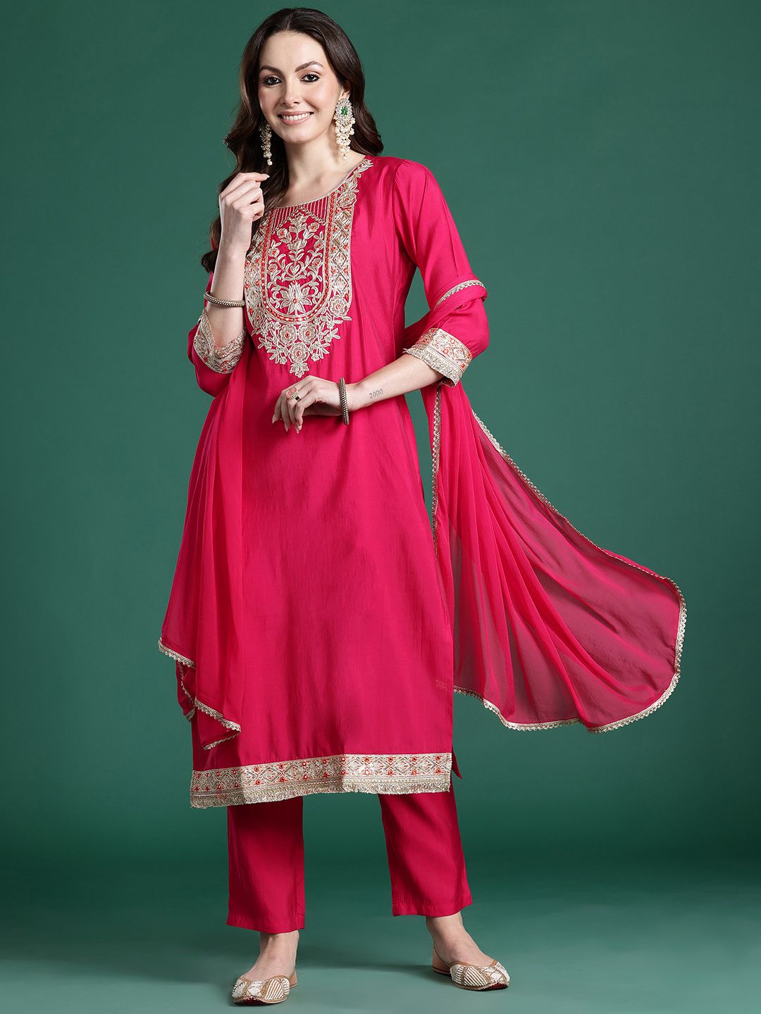 Ethnic Motifs Regular Kurta with Trousers & Dupatta