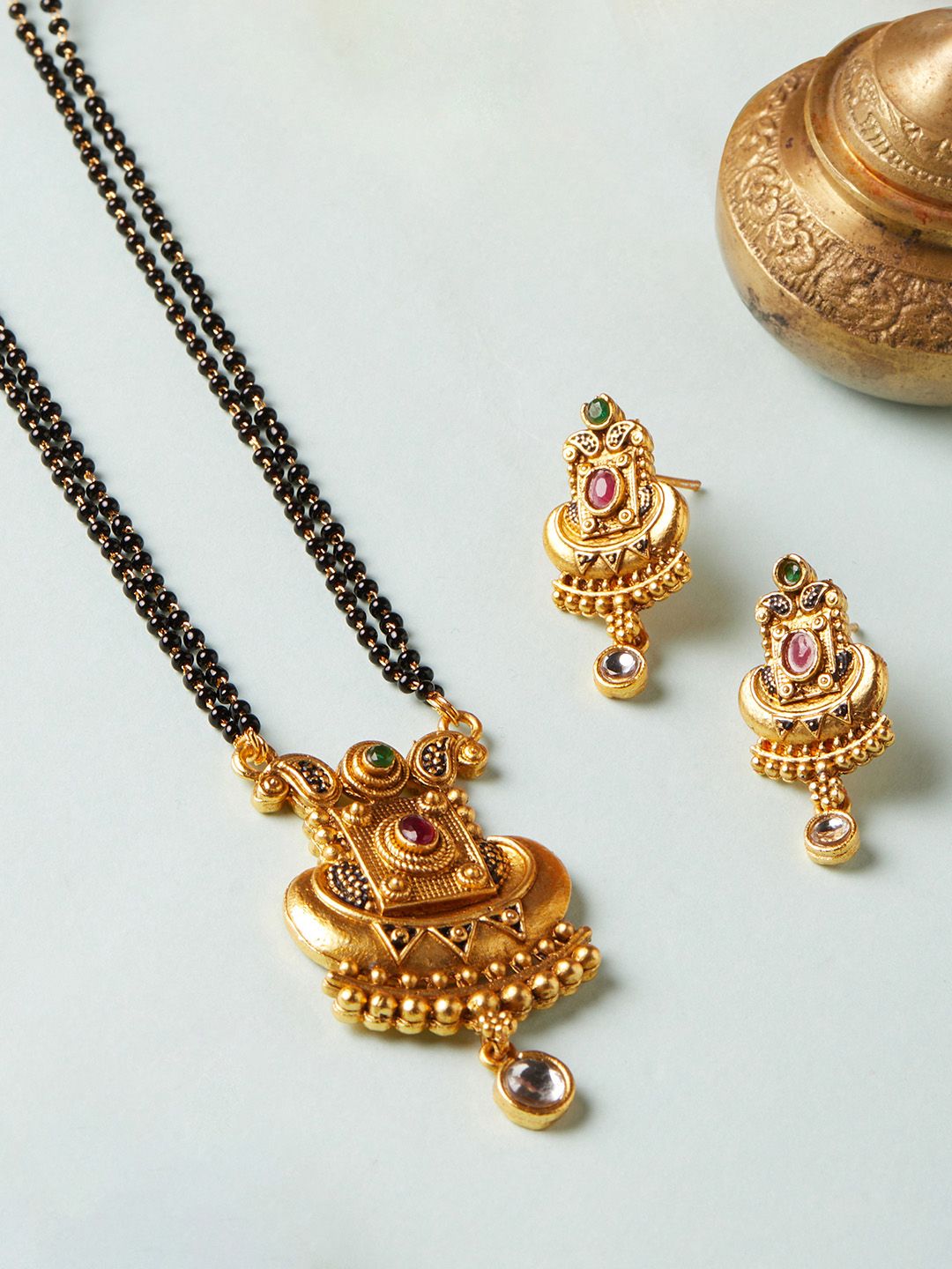 Dhiyona RJ Women's Gold-Plated & Black Beaded Mangalsutra Set