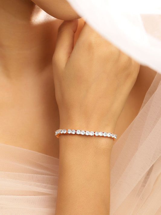 Dhiyona RJ Women's 18K Rose Gold Plated White Cubic Zirconia Statement Tennis Bracelet