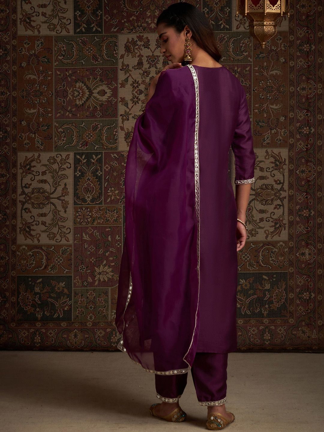 Yoke Design Embroidered Regular Kurta With Trousers & With Dupatta