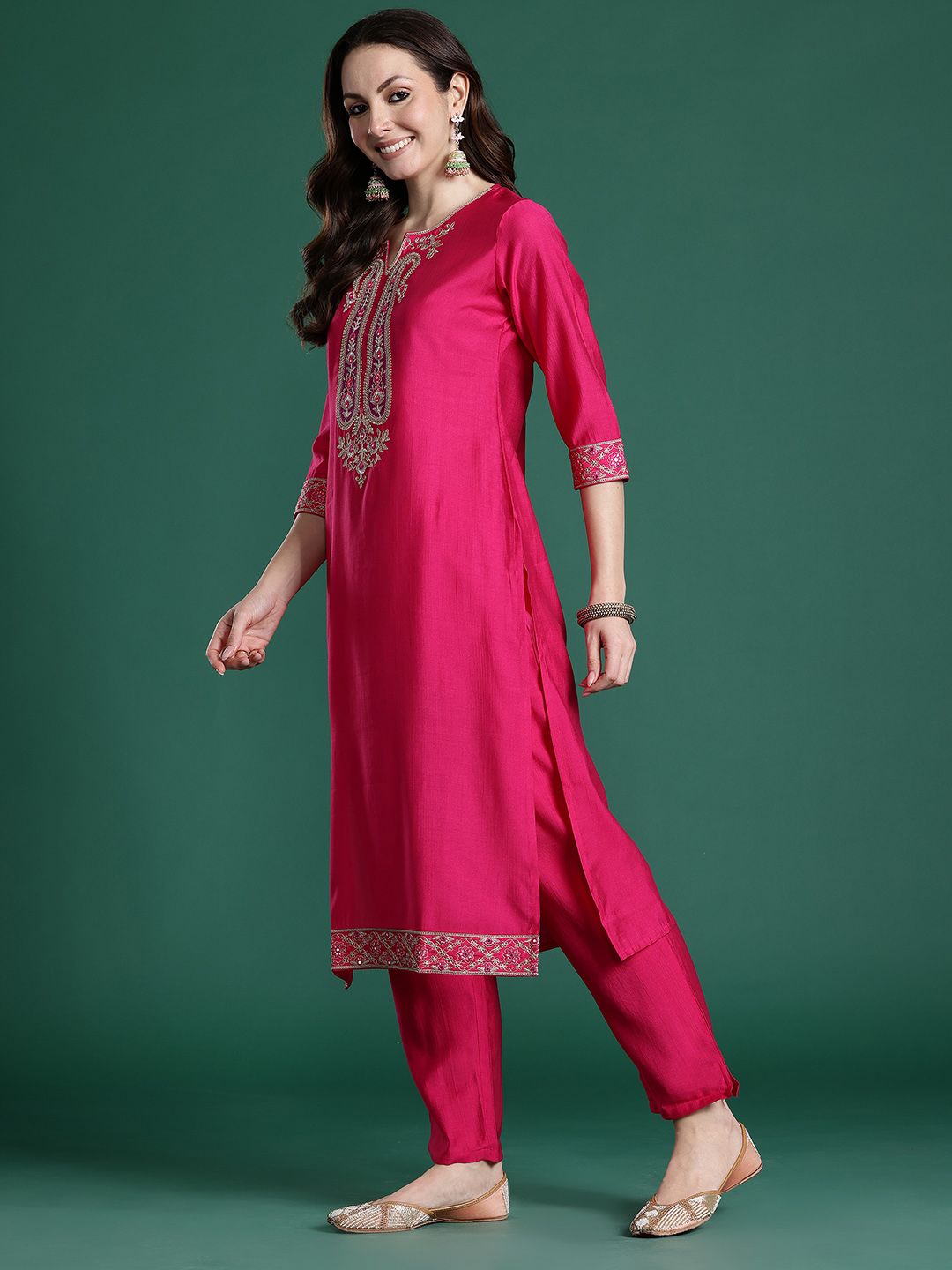 Paisley Embroidered Sequinned Kurta with Trousers & With Dupatta