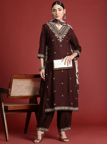 Dhiyona IE Ethnic Motifs Embroidered Thread Work Kurta with Salwar & With Dupatta