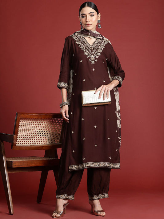 Dhiyona IE Ethnic Motifs Embroidered Thread Work Kurta with Salwar & With Dupatta