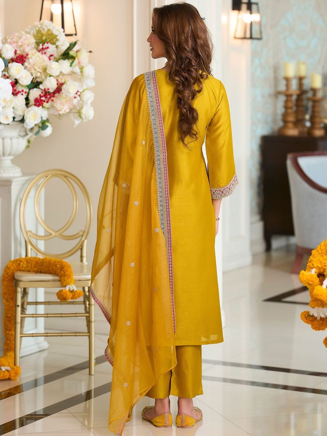 Women Ethnic Motifs Embroidered A-Line Kurta with Trousers & Dupatta