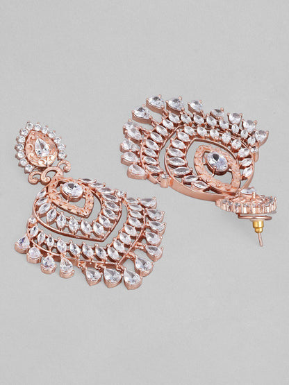Dhiyona RJ Women's 22K Rose Gold-Plated White Cubic Zirconia Studded Statement Chandelier Earrings