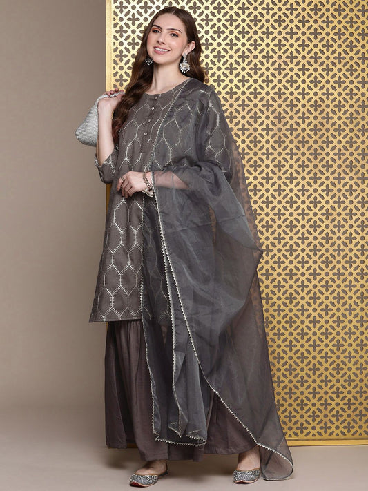 Dhiyona PD Women Women Ethnic Motifs Embroidered Kurta with Sharara & With Dupatta