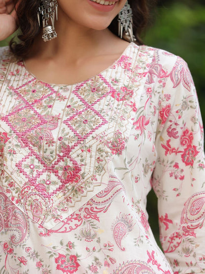 Dhiyona RR Women's Floral Printed Pure Cotton Straight Kurta With Salwar