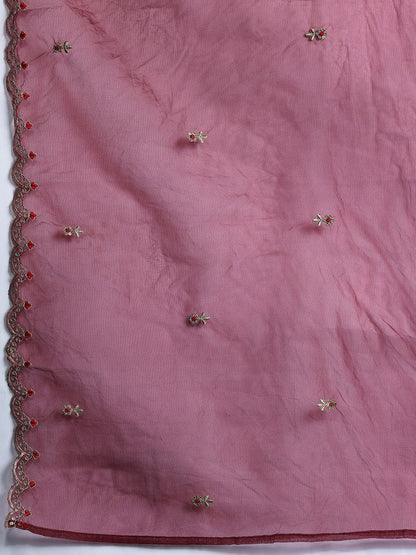 Dhiyona IE Floral Embroidered Sequinned Kurta with Trousers & With Dupatta