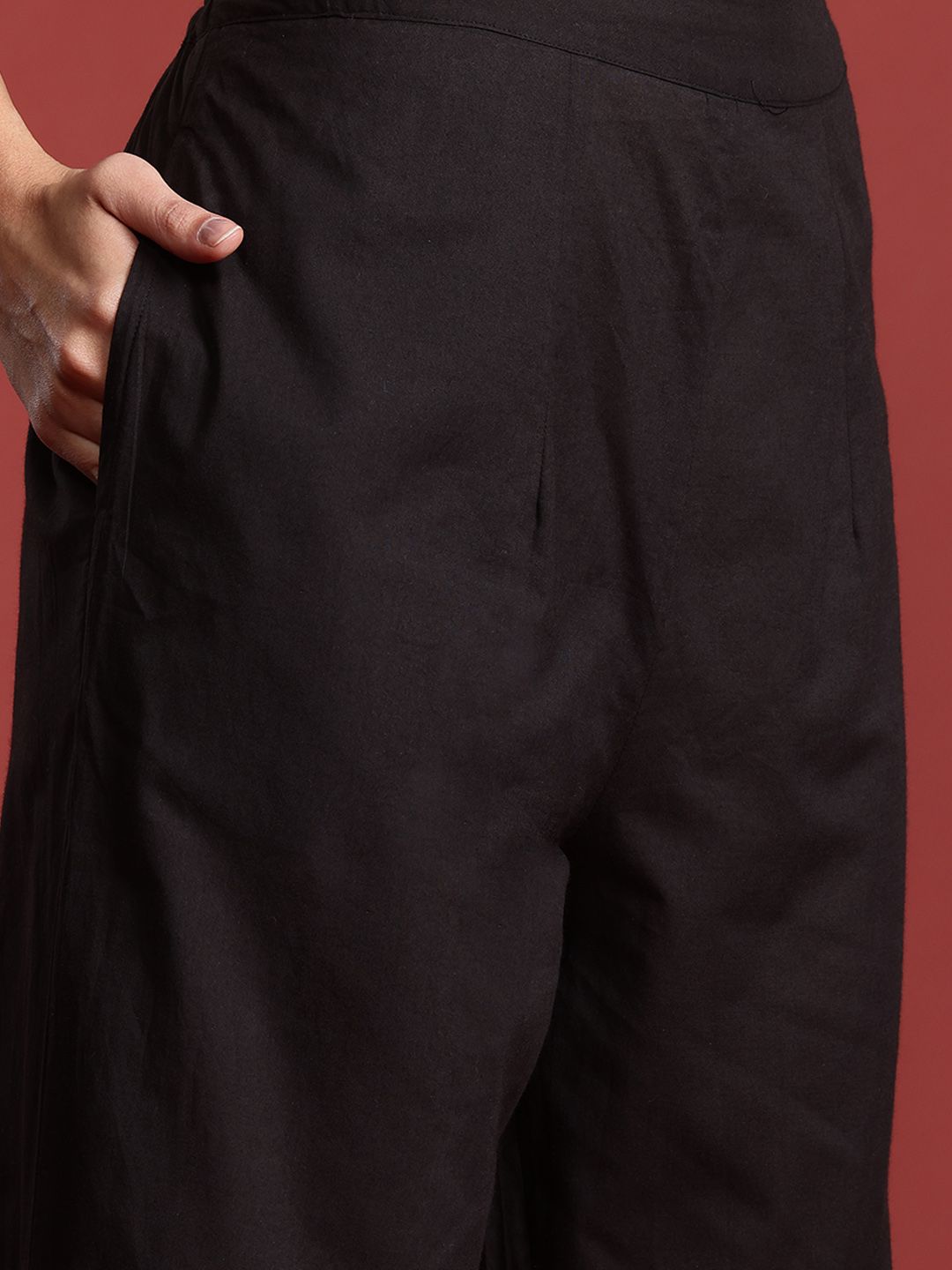 Printed Panelled Sequinned Pure Cotton A-Line Kurta with Trousers