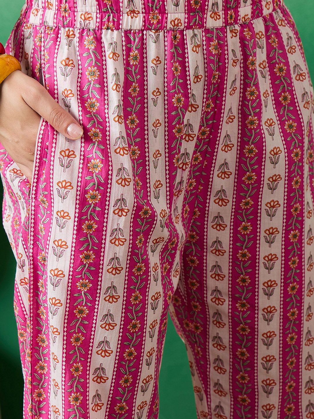 Dhiyona SN Women's Printed Pure Cotton Straight Kurta With Trousers & Dupatta