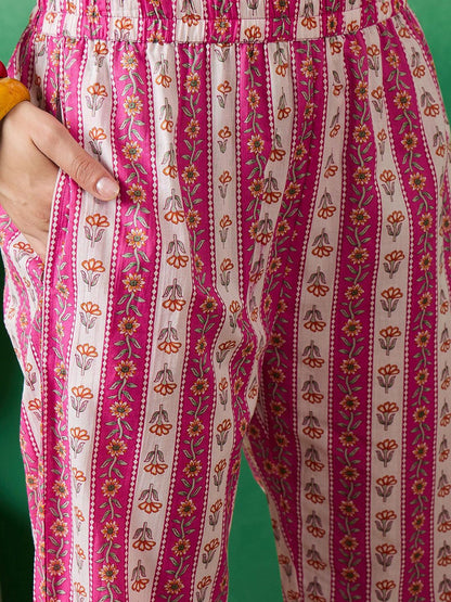 Dhiyona SN Women's Printed Pure Cotton Straight Kurta With Trousers & Dupatta