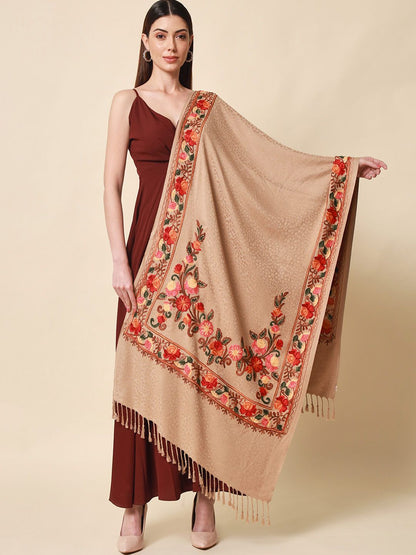Dhiyona PA Women Beige Aari Embroidered Shawl