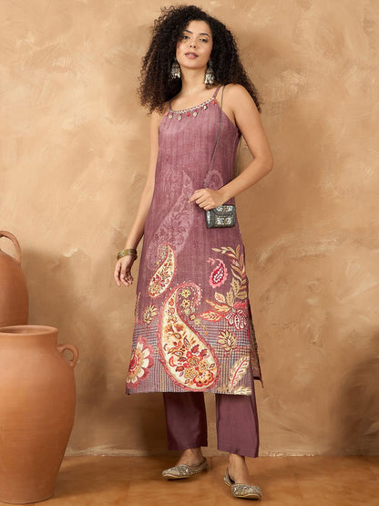 Dhiyona VA Women's Spaghetti Strap Floral Kurta with Trousers