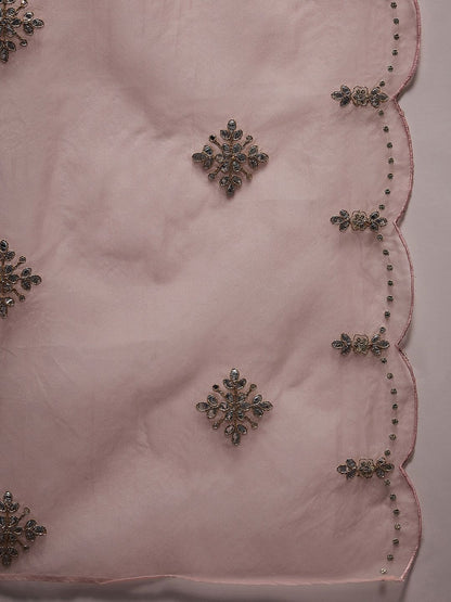 Pink Ethnic Motifs Embroidered Gotta Patti Kurta with Trousers & Dupatta