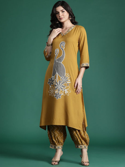 Dhiyona IE Quirky Printed Beads & Stones Kurta with Salwar
