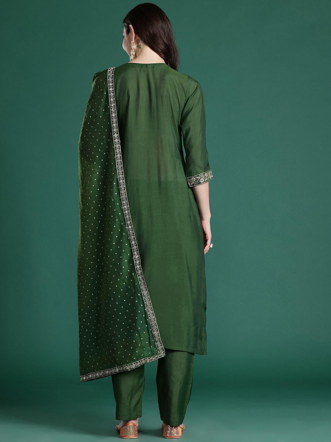 Floral Embroidered Sequinned Kurta with Trousers & With Dupatta